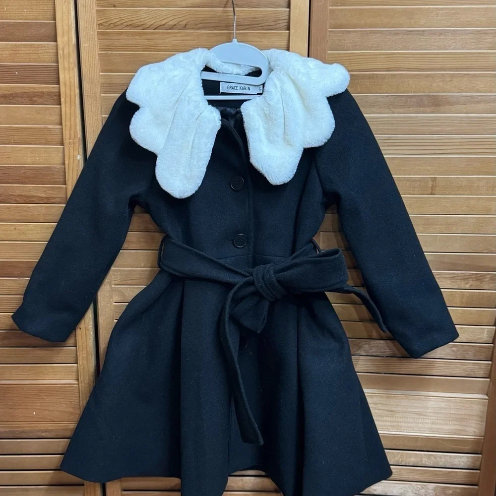 Grace Karin.  Black Kids Coat with White Collar